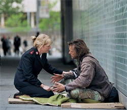 woman with homeless man